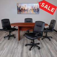 Flash Furniture BLN-6GCCHRX000-BK-GG 5 Piece Cherry Oval Conference Table Set with 4 Black LeatherSoft-Padded Task Chairs